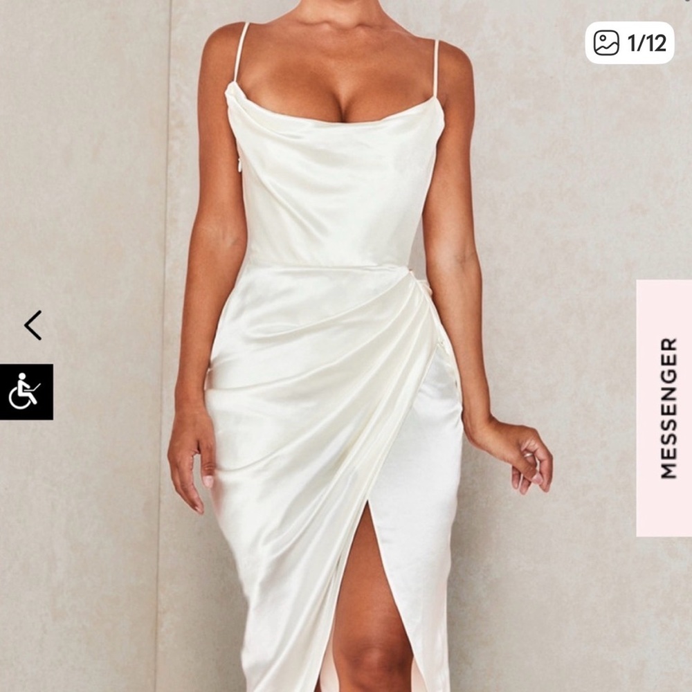 House of CB Ivory Asymmetrical Satin corset Dress